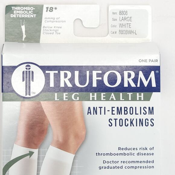 TRUFORM Anti-Embolism Below Knee Compression Stockings L Men Women White 18mmHg - Picture 2 of 6